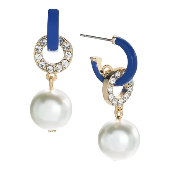 Jewelry - Elegant Blue and Gold Pearl Drop Earrings